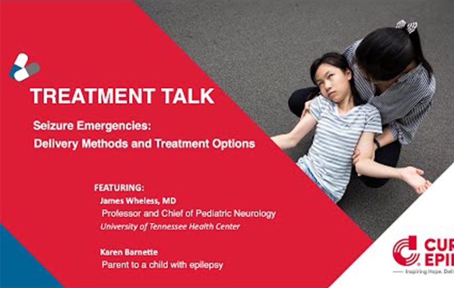 Treatment Talk teaser image with mother holding girl having an epilepsy induced seizure