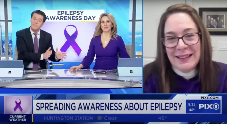 A PIX11 news segment with two hosts and guest speaker with a graphic that reads 