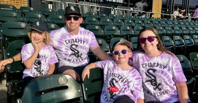 Family attending CURE Epilepsy's Epilepsy Awareness Day with Chicago White Sox in 2023