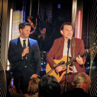 Miguel Cervantes and his Broadway friend perform at CURE Epilepsy Takes Manhattan in 2023.